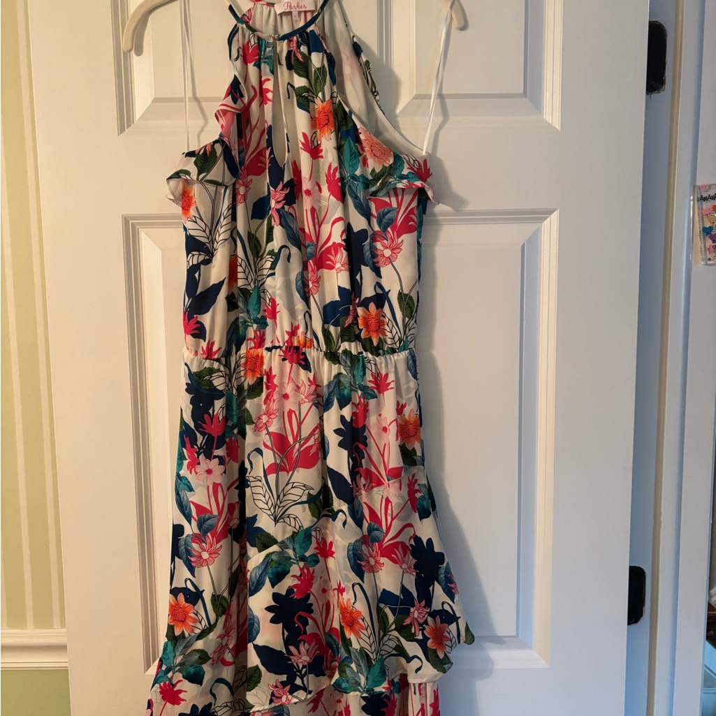 Pink And Green High Low Halter Sundress For Wedding Guest